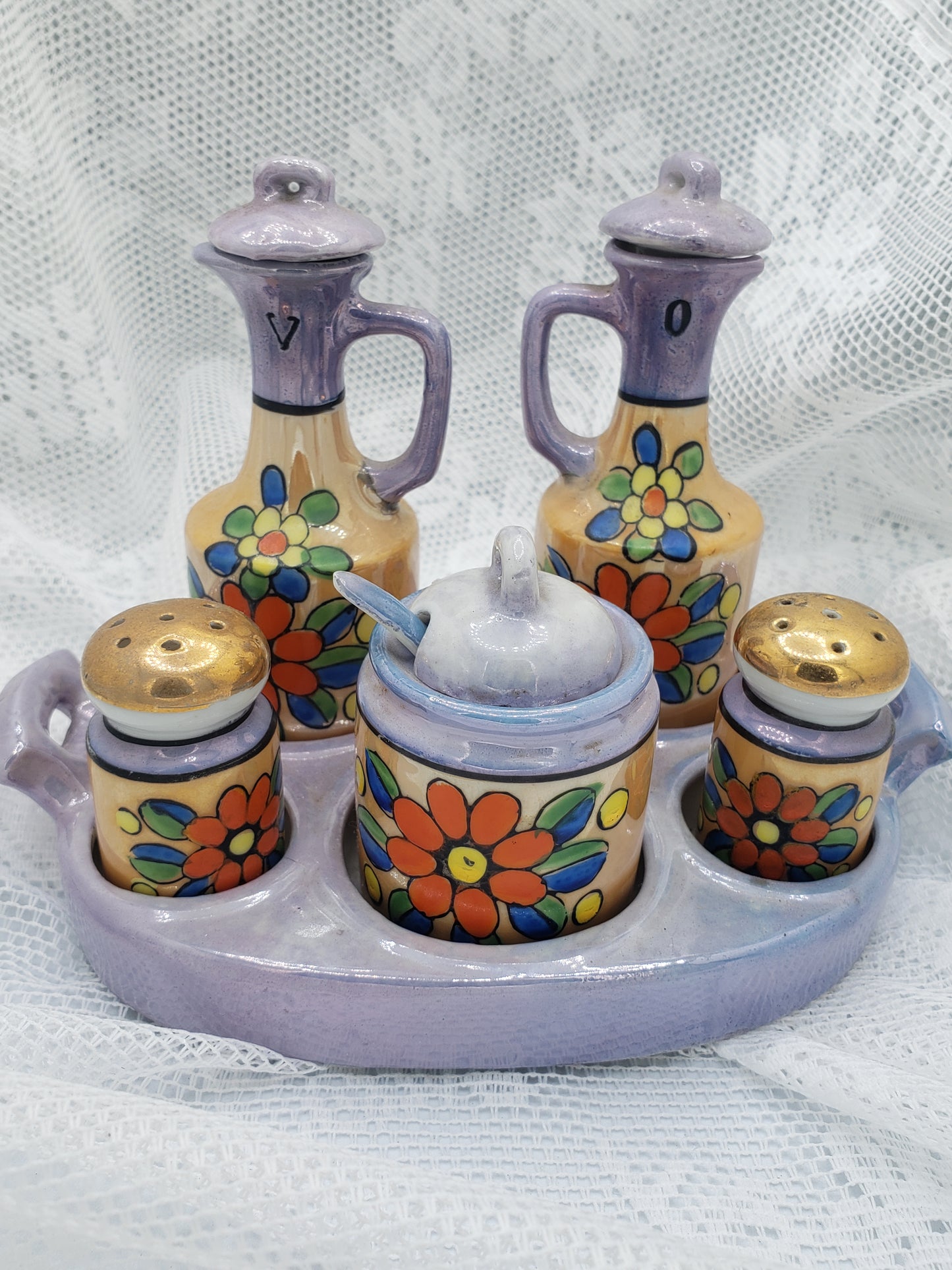 Vintage Lusterware Condiment Set