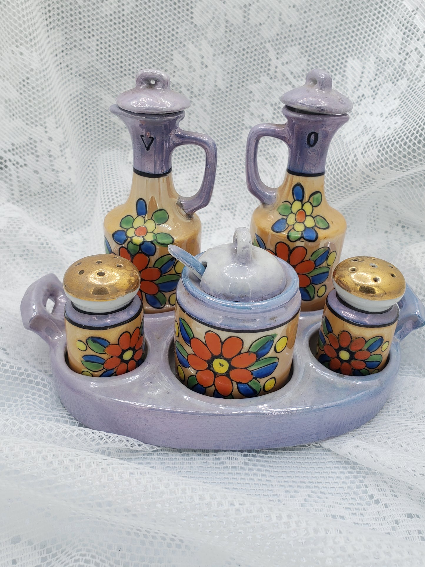 Vintage Lusterware Condiment Set