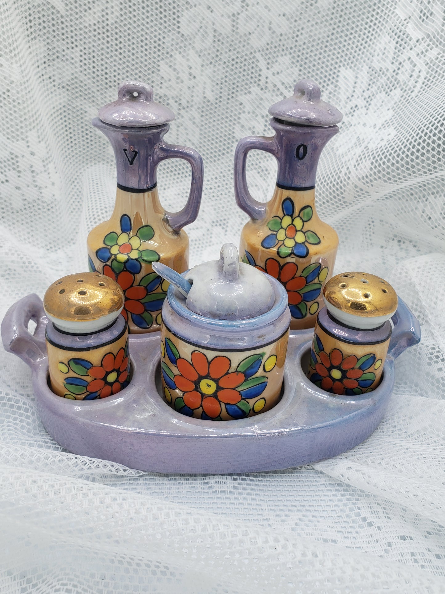 Vintage Lusterware Condiment Set
