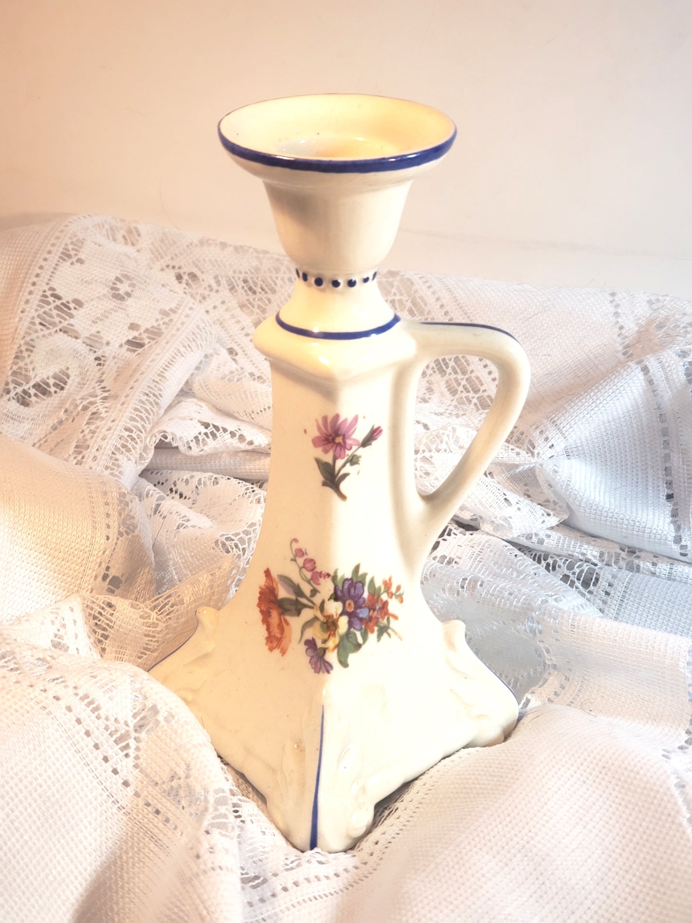 Vintage Czech Porcelain Candle Holder 7"