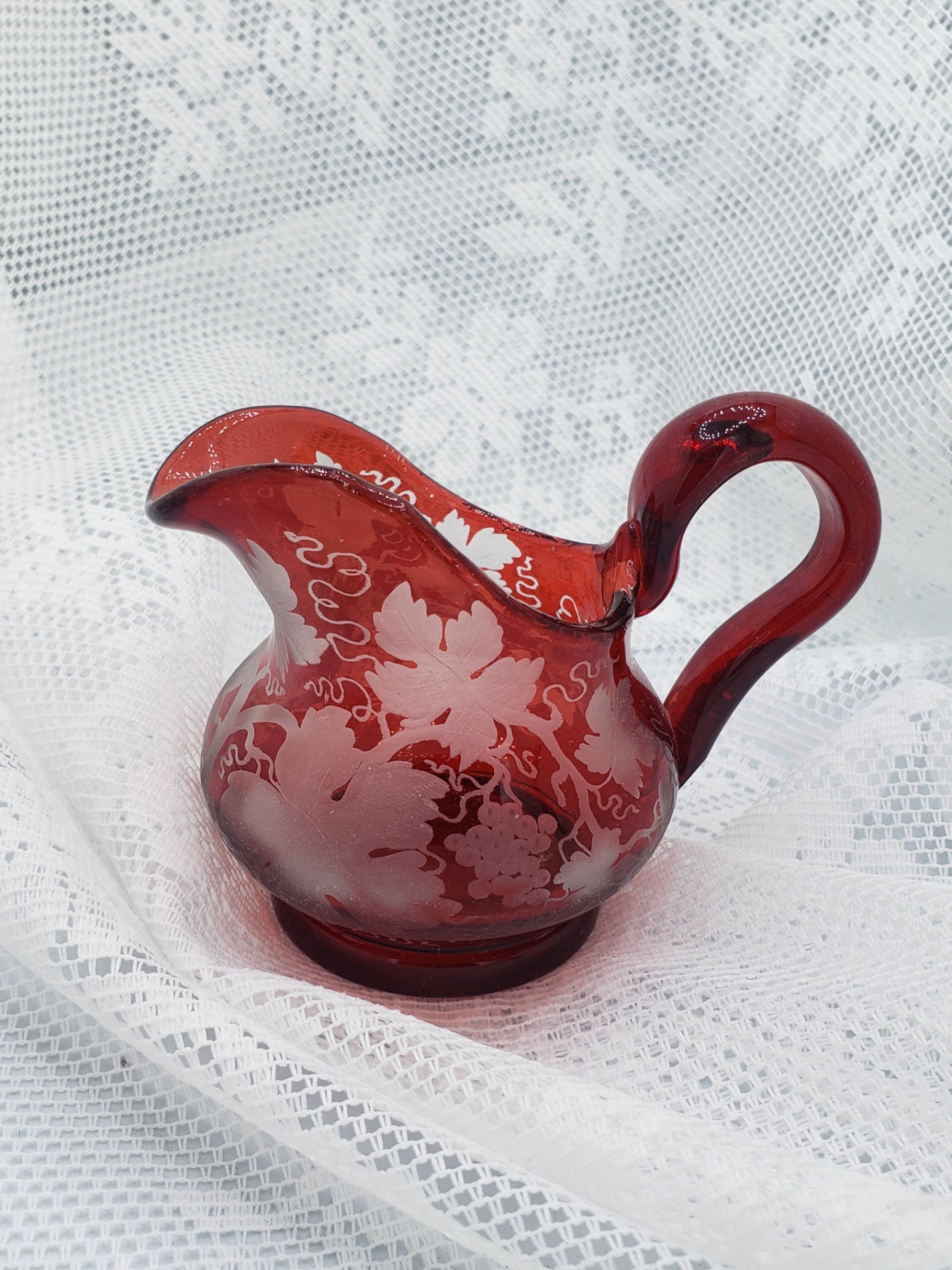 Ruby Red Flash Etched Glass Creamer