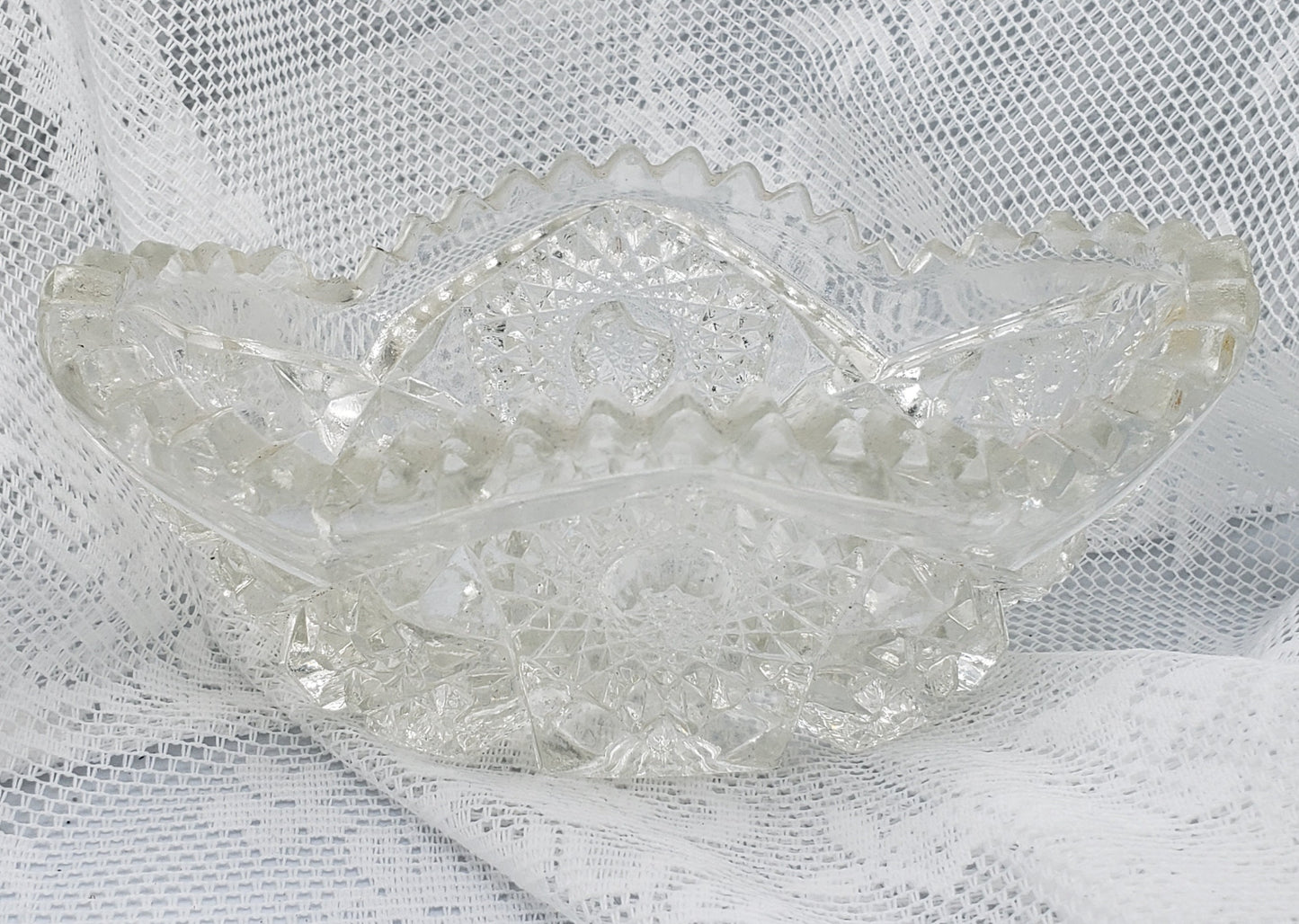 Crystal Cut Glass Trinket, Candy or Relish Dish