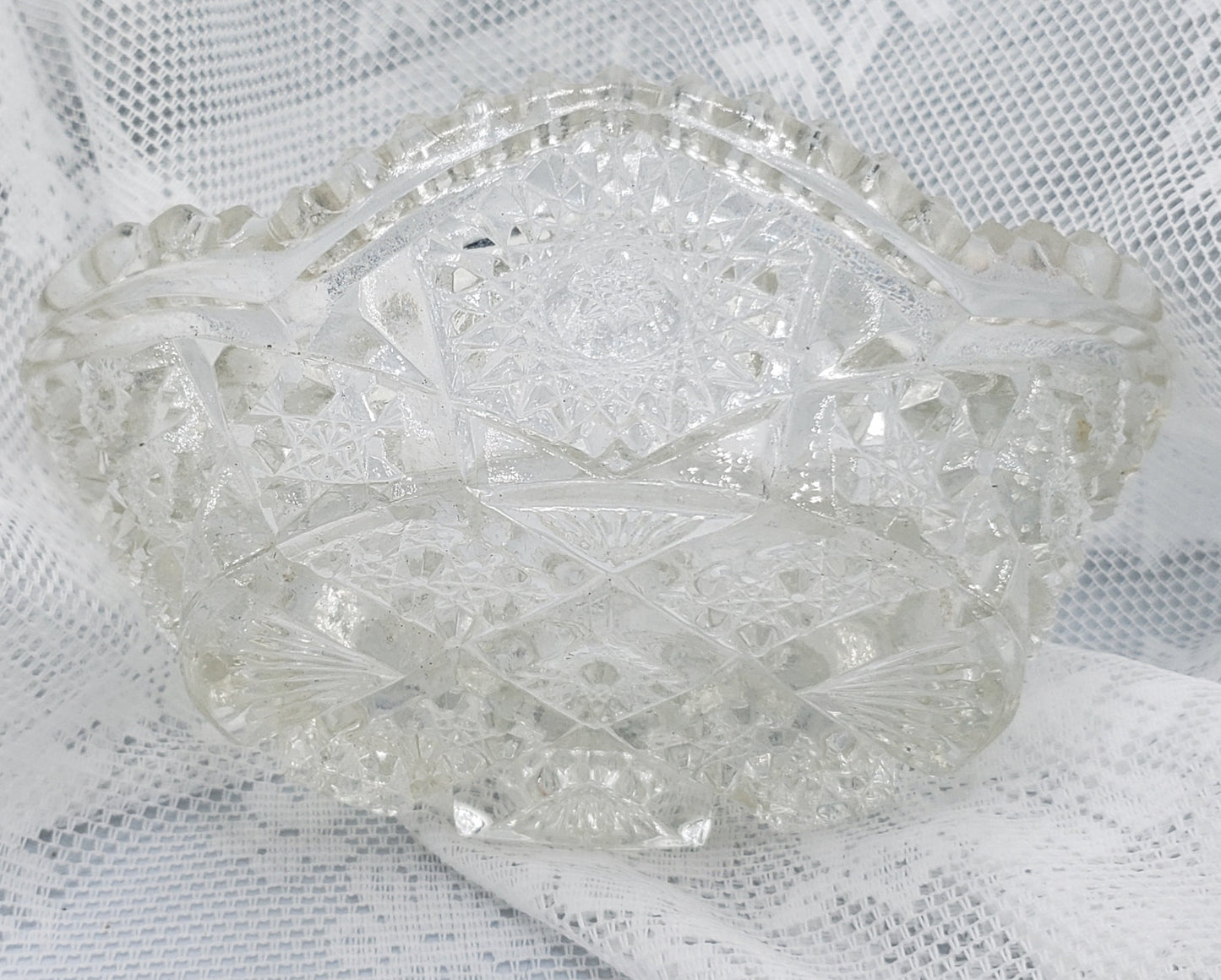 Crystal Cut Glass Trinket, Candy or Relish Dish