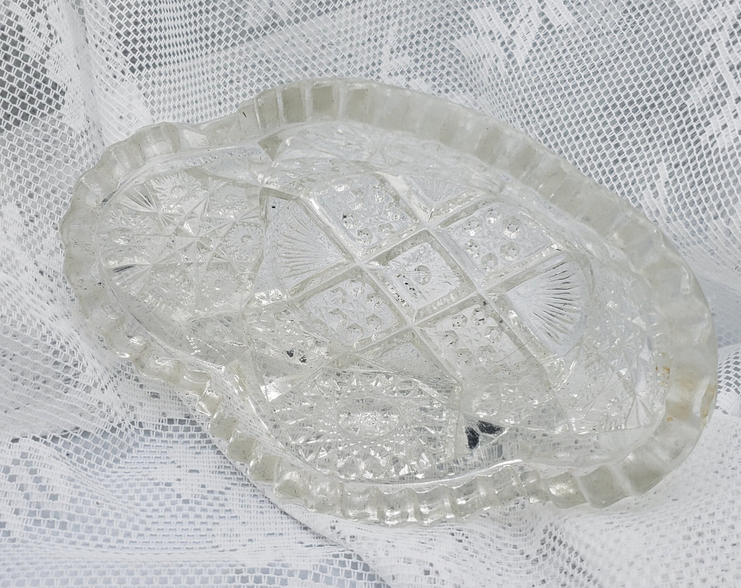 Crystal Cut Glass Trinket, Candy or Relish Dish