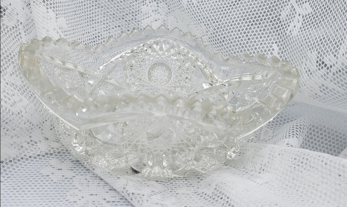 Crystal Cut Glass Trinket, Candy or Relish Dish
