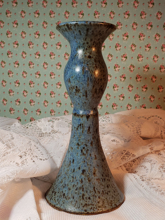 Handcrafted Blue Candle Stick ~ Signed