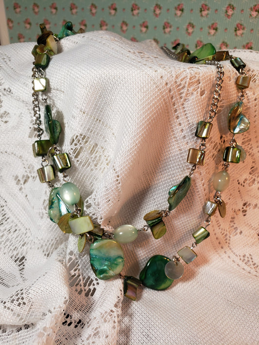 Pretty Aqua Green Double Strand Necklace