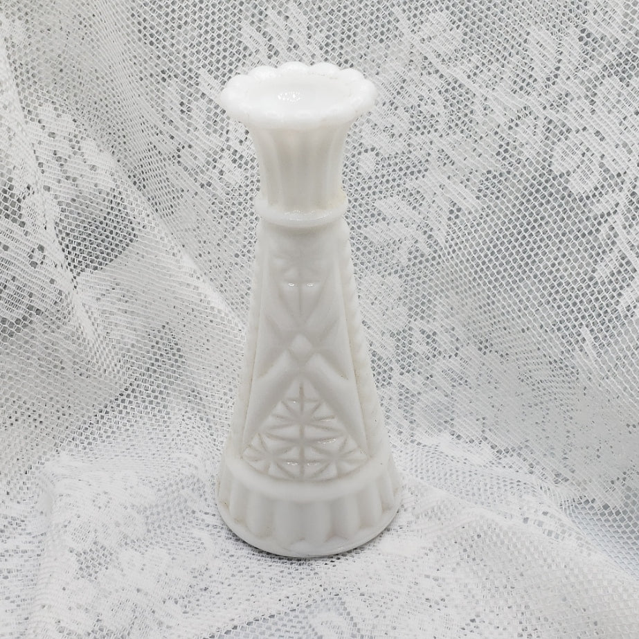 Stars and Bars Milk Glass Bud Vase